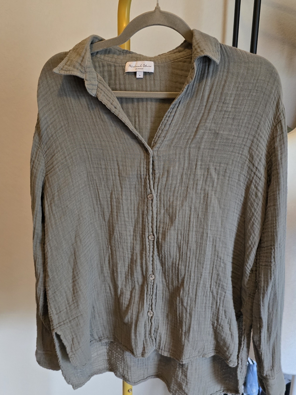 Michael Stars Olive Green Gauze Button Shirt
